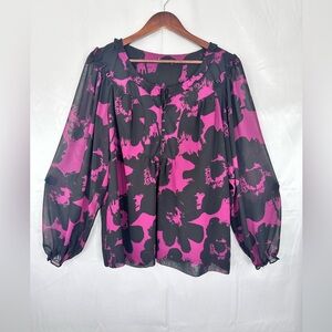 Floral Flowy Black and Pink Women's Top Size Large‎